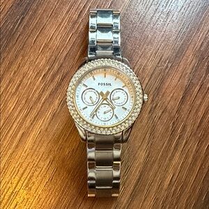Fossil Women's Silver Watch with Crystal Bezel